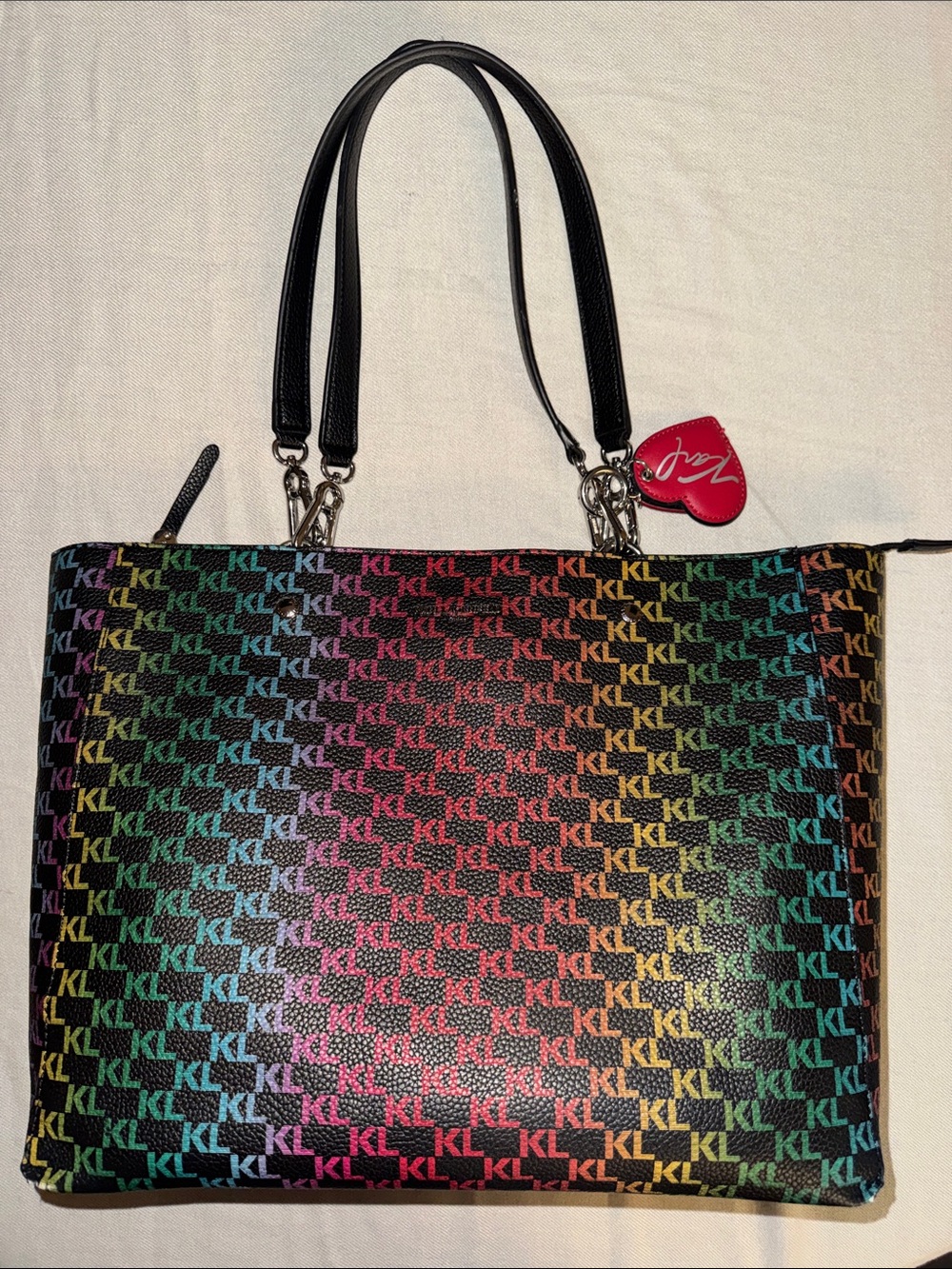 Karl Lagerfeld Rainbow KL Logo Tote with Black Handles